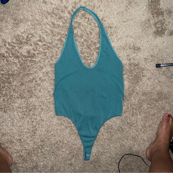 Wild Fable Seamless Ribbed Halter Bodysuit Teal Green Size Large - Picture 5 of 11
